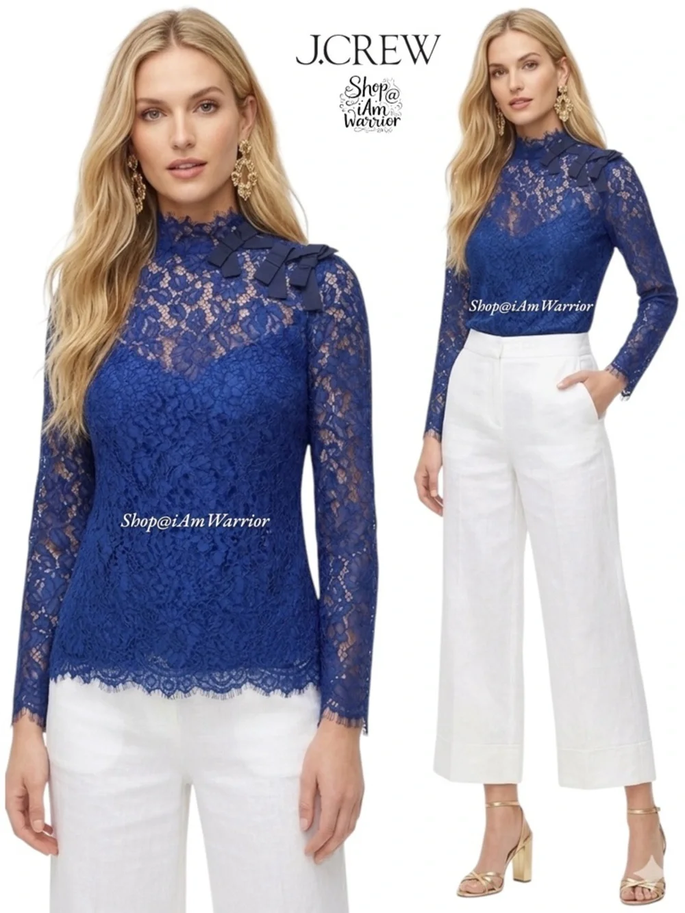 J.Crew NWT sapphire blue eyelash lace bow blouse *shop@iamwarrior